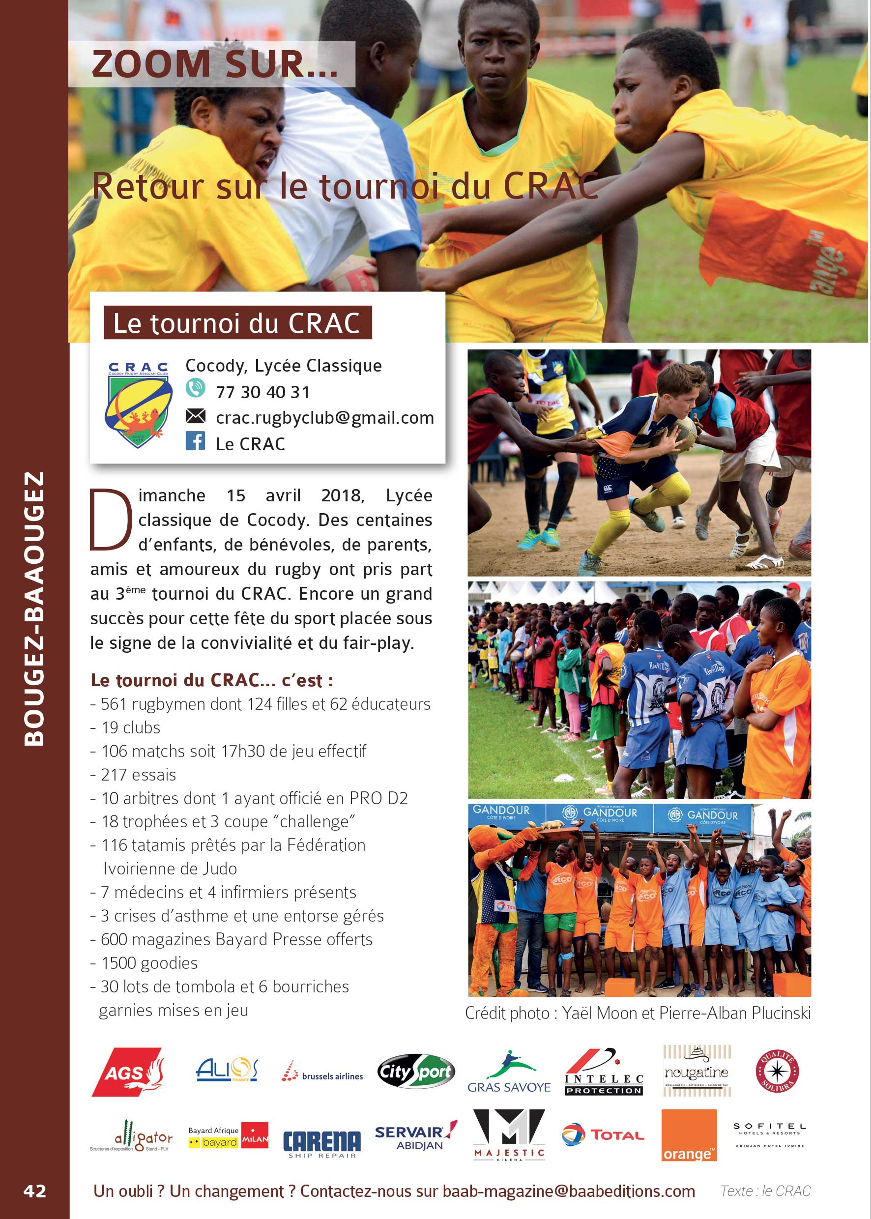 French article about a rugby tournament organized by the Cocody Rugby Abidjan Club.